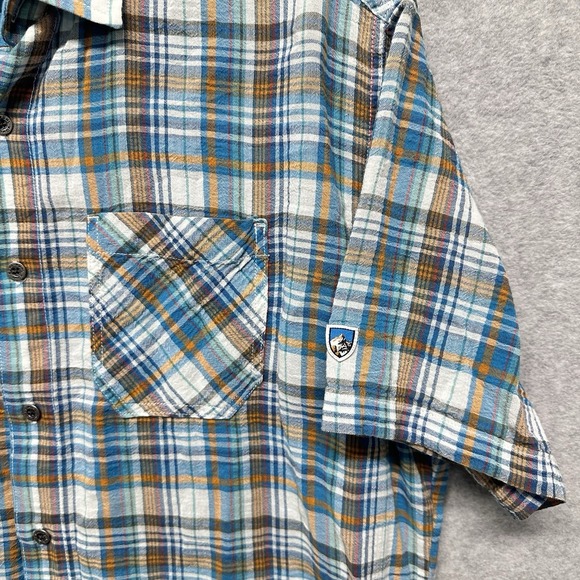 Kuhl Short Sleeve Button Up Hiking Shirt Men's Size XL Plaid Blue Organic Cotton - Picture 6 of 12